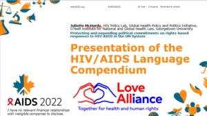 a sloppy graphic with too much text advertising the presentation of the HIV/AIDS language compendium